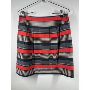BANANA REPUBLIC Women’s STRIPED MINI SKIRT‎  Size 4 Lined Side Zip Pleated Front